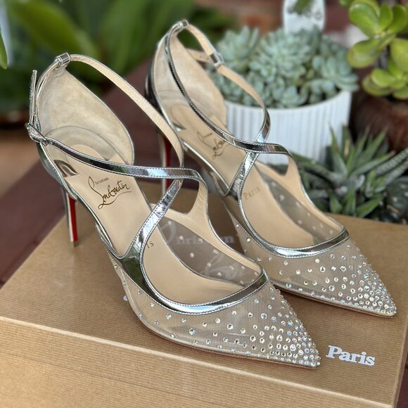 Christian Louboutin Shoes - Christian Louboutin Twistissima Silver Mesh Strass Low Heels